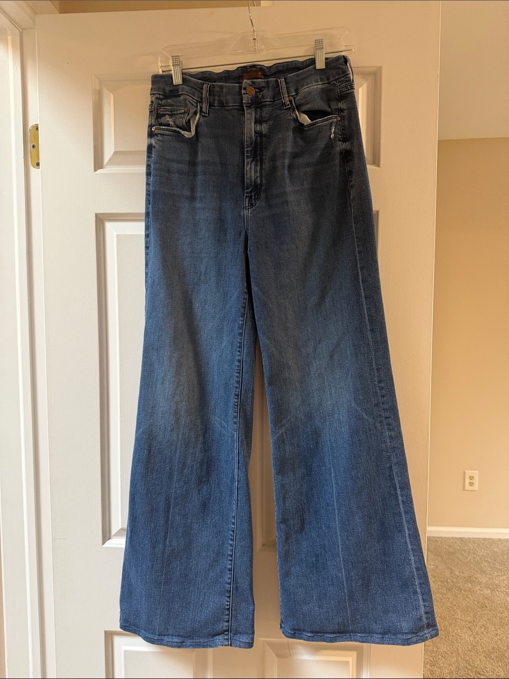 MOTHER Dark Blue Wide-Leg High-Rise Jeans